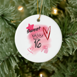 Ornamento De Cerâmica Vermelho Sweet 16 Aerógrafo Estético Coroado