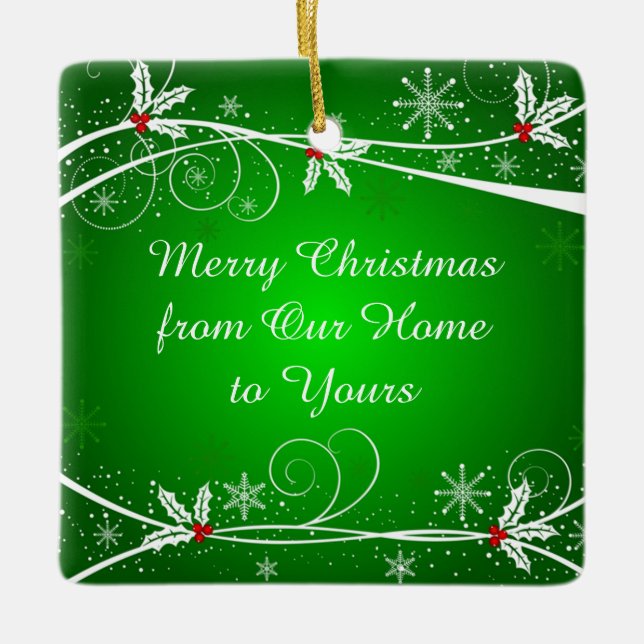 Ornamento De Cerâmica Vermelho Verde Brilhante e Ornamentados Brancos (Frente)