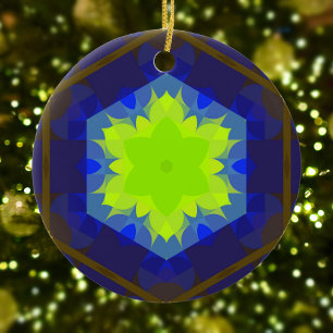Ornamento De Cerâmica Vermelhos e Azuis da Flor de Mandala
