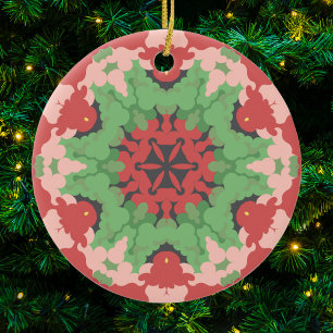 Ornamento De Cerâmica Vermelhos e Vermelhos da Flor de Mandala
