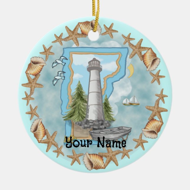 Ornamento De Cerâmica Vermont Shells Lighthouse Ornament (Frente)