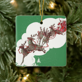 Ornamento De Cerâmica Véspera de Natal Vintage, Papai Noel Retrô em Tren