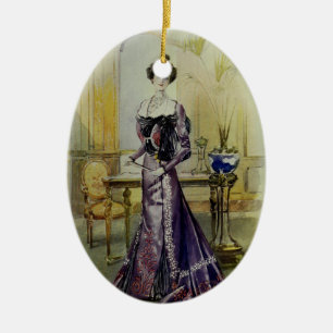 Ornamento De Cerâmica Vestido Forma-Amarelo francês do Senhora-Vintage