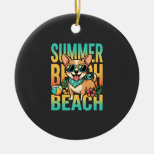 Ornamento De Cerâmica Vetor de férias de cão na praia de verão