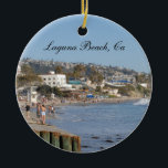 Ornamento De Cerâmica Viagem de Férias da Califórnia - Praia de Laguna<br><div class="desc">Viagem Enfeites de natal com uma foto do oceano em Laguna Beach,  Califórnia. Use a modelo para adicionar o ano atrás. Este ornamento é um souvenir excelente para férias na praia de Laguna.</div>