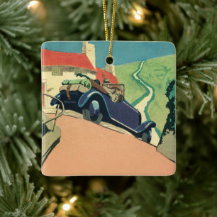 Ornamento De Cerâmica Viagem de Viagem a Carro Convertível Vintage no Pa