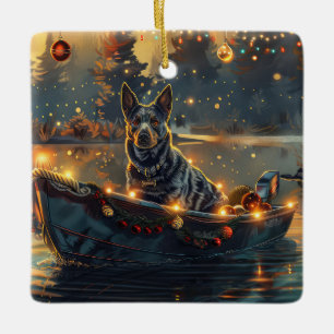 Ornamento De Cerâmica Viagem Festiva de Natal do Blue Heeler