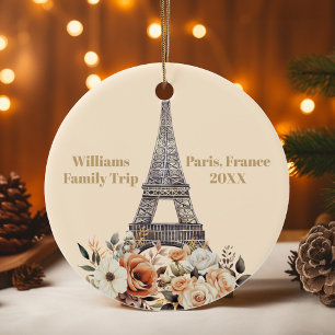 Ornamento De Cerâmica Viagem Personalizada a Paris Torre Eiffel Floral N