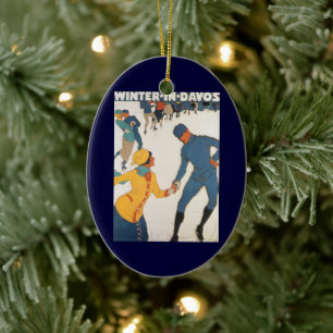 Ornamento De Cerâmica Viagens Antigas, Art Déco, Inverno Davos Suíça