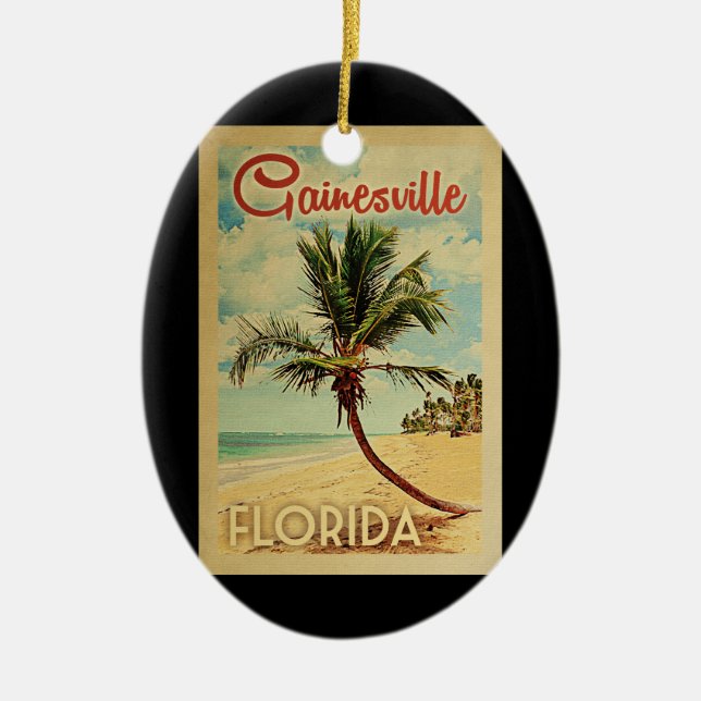 Ornamento De Cerâmica Viagens vintage de Árvore Gainesville Palm (Frente)