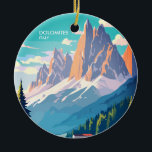 Ornamento De Cerâmica Viagens vintage Dolomites Itália<br><div class="desc">Dolomites Itália Viagens vintage Decoração de Árvores Cerâmicas Quer você seja um globetrotter que lembra suas aventuras italianas ou um entusiasta da arte que aprecia a beleza dos Dolomites,  esta Decoração de Árvores Cerâmicas Viagens vintage serve como uma deliciosa lembrança que captura a essência desse destino icônico.</div>
