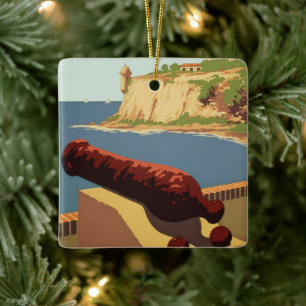 Ornamento De Cerâmica Viagens vintage Poster, Descubra Porto Rico!