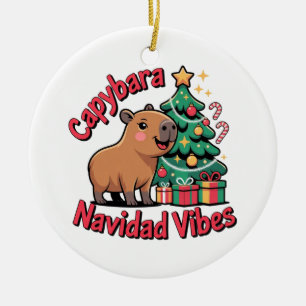 Ornamento De Cerâmica Vibrações de Natal do Capivara Humor de Feriado