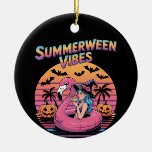 Ornamento De Cerâmica Vibrações de Summerween Bruxa Flamingo