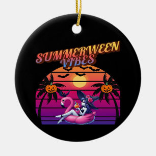 Ornamento De Cerâmica Vibrações de Summerween Bruxa Flamingo Flutuante,