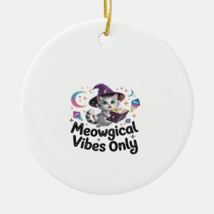Ornamento De Cerâmica Vibrações Meowgicas Apenas, Gatinha Kawaii Bruxa F