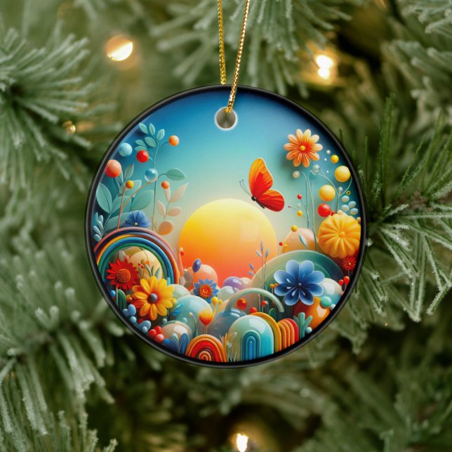 Ornamento De Cerâmica Vibrant Butterfly Fantasy Garden (Criador carregado)