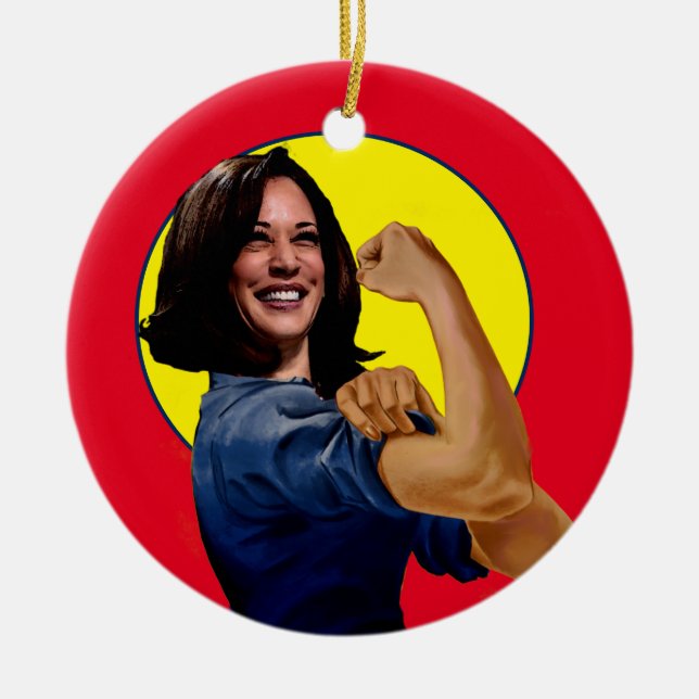 Ornamento De Cerâmica Vice-Presidente Kamala Harris como Rosie (Frente)