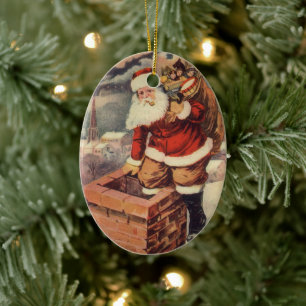 Ornamento De Cerâmica Victorian Papai Noel do natal vintage na chaminé