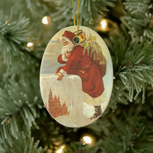 Ornamento De Cerâmica Victorian Papai Noel do natal vintage na chaminé