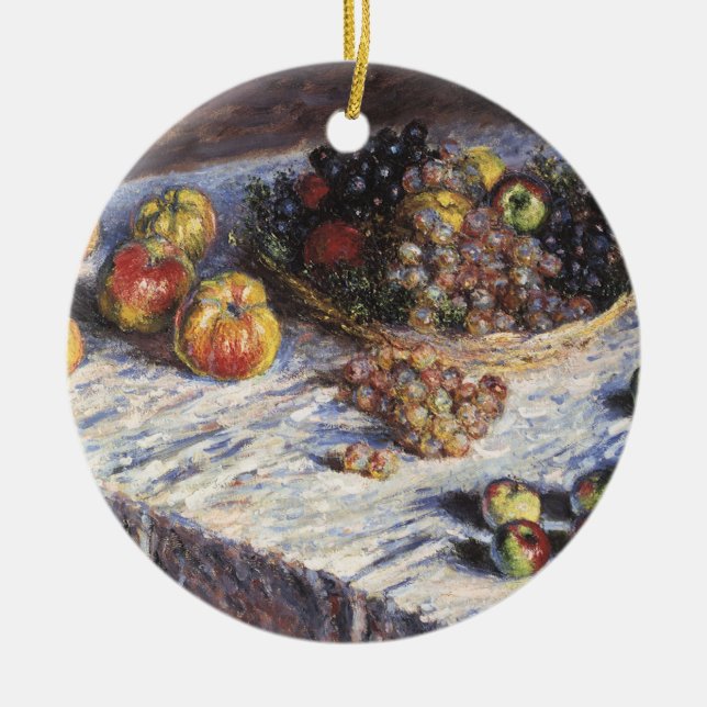 Ornamento De Cerâmica Vida contínua com Maçãs e Uvas por Claude Monet (Frente)