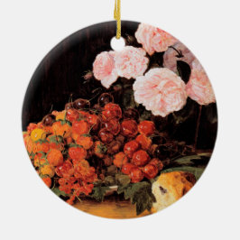 Ornamento De Cerâmica Vida Contínua com Rosas, Morangos e Pão