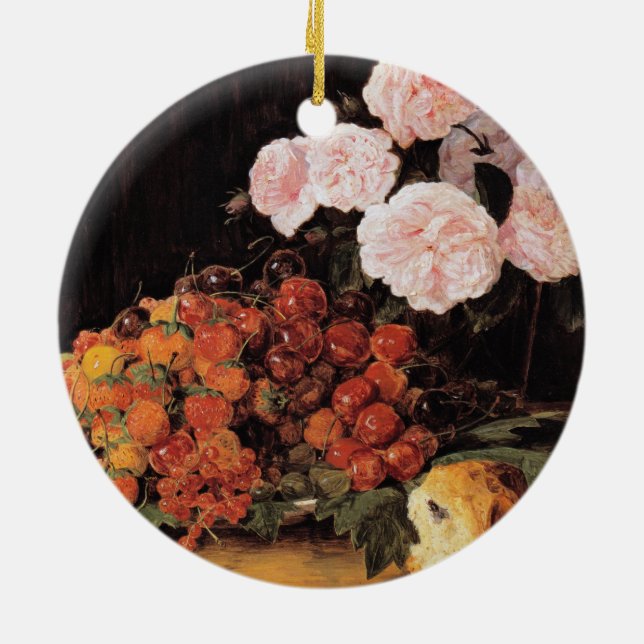 Ornamento De Cerâmica Vida Contínua com Rosas, Morangos e Pão (Traseira)