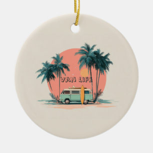 Ornamento De Cerâmica Vida em Van – Arte de Camper de Praia Retrô