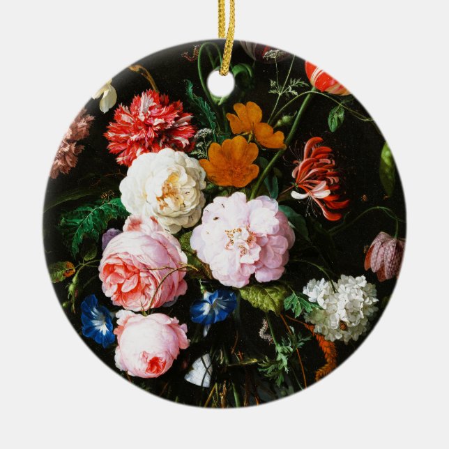 Ornamento De Cerâmica Vida Estática com Flores em Vidro Clássico (Frente)