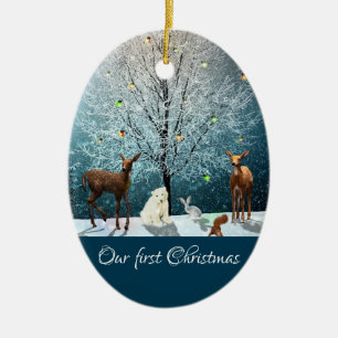 Ornamento De Cerâmica Vida Selvagem das Maravilhas do inverno de Natal