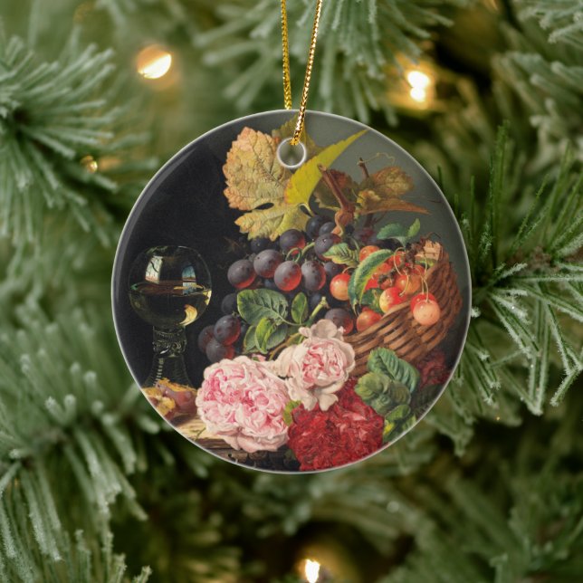 Ornamento De Cerâmica Vida tranquila com peonias e um copo de vinho (Árvore)