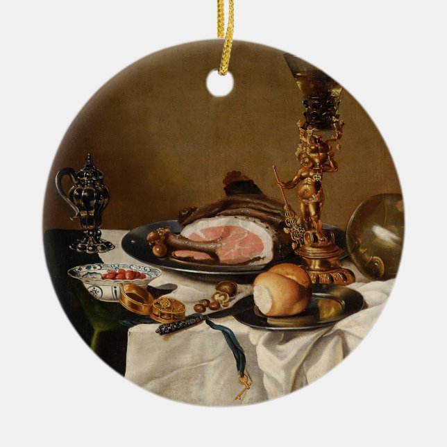 Ornamento De Cerâmica Vida tranquila com presunto, livros e embarcações  (Frente)