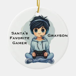 Ornamento De Cerâmica Videogamer Favorito do Papai Noel Personalizado