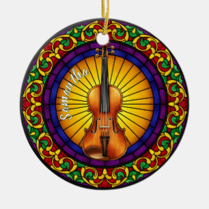 Ornamento De Cerâmica Vidro Apanhado Violino Nome Personalizado Natal
