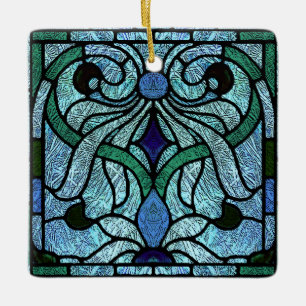 Ornamento De Cerâmica Vidro Colorido Vitoriano em Azul Rico