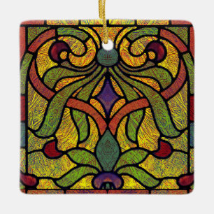 Ornamento De Cerâmica Vidro Colorido Vitoriano em Verde e Dourado