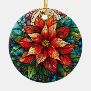 Ornamento De Cerâmica Vidro de Natal Flor Vermelho Poinsettia