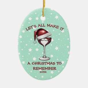 Ornamento De Cerâmica Vidro de Vinho Vermelho com Vinho Santa Hat Orname