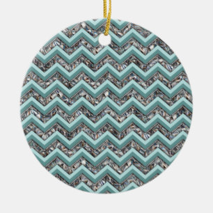 Ornamento De Cerâmica Vidro Escuro e Zigzag Teal
