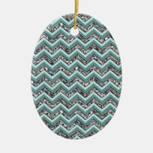 Ornamento De Cerâmica Vidro Escuro e Zigzag Teal