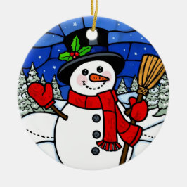 Ornamento De Cerâmica Vidro Fosco Feliz Boneco de Neve