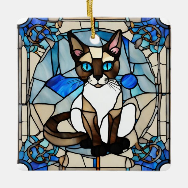 Ornamento De Cerâmica Vidro Maneiro Siamês Gato Cerâmico (Frente)