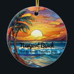 Ornamento De Cerâmica Vidro Mantido Do Newport Beach Faux<br><div class="desc">Uma bela lembrança de Trip tropical personalizável. Personalização: Alterar Legenda e ano para torná-la exclusiva.</div>