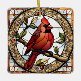 Ornamento De Cerâmica Vidro Retido - Pássaros Vermelhos Quadrados Quadra