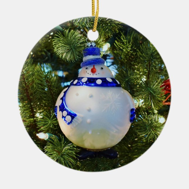 Ornamento De Cerâmica Vidro Snowman Ornament (Frente)