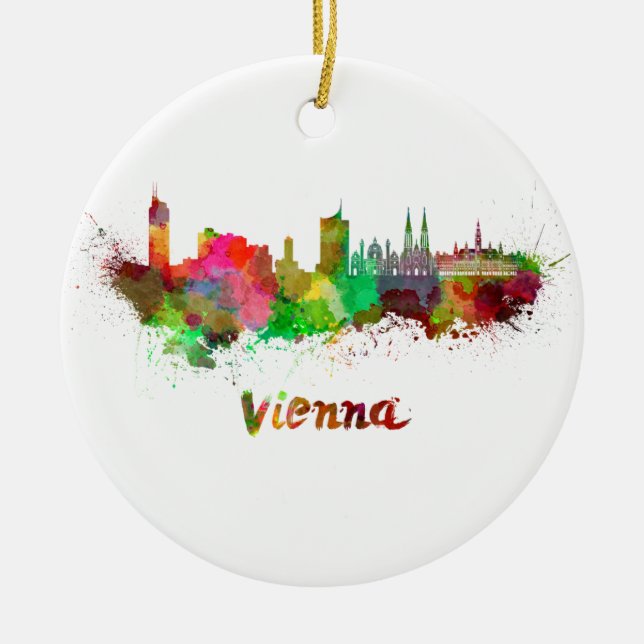 Ornamento De Cerâmica Vienna skyline in watercolor (Frente)