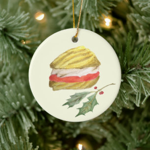 Ornamento De Cerâmica Viennese Whirls Biscuit e Holly Christmas