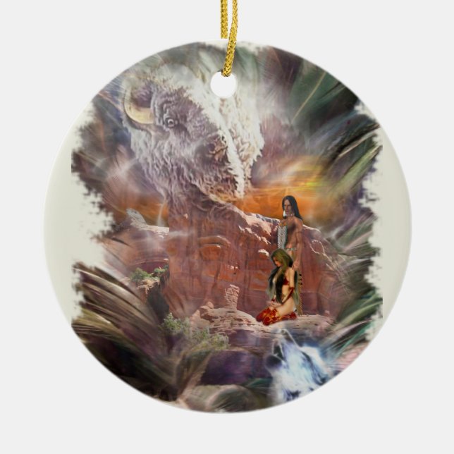 Ornamento De Cerâmica Vignette noturno do casamento indiano americano (Frente)