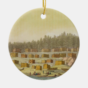 Ornamento De Cerâmica Vila indiana, Geórgia novo, Alaska (engrav da cor