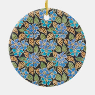 Ornamento De Cerâmica Vincapervinca Azul Ornamentada Floral Arte Novo Cl